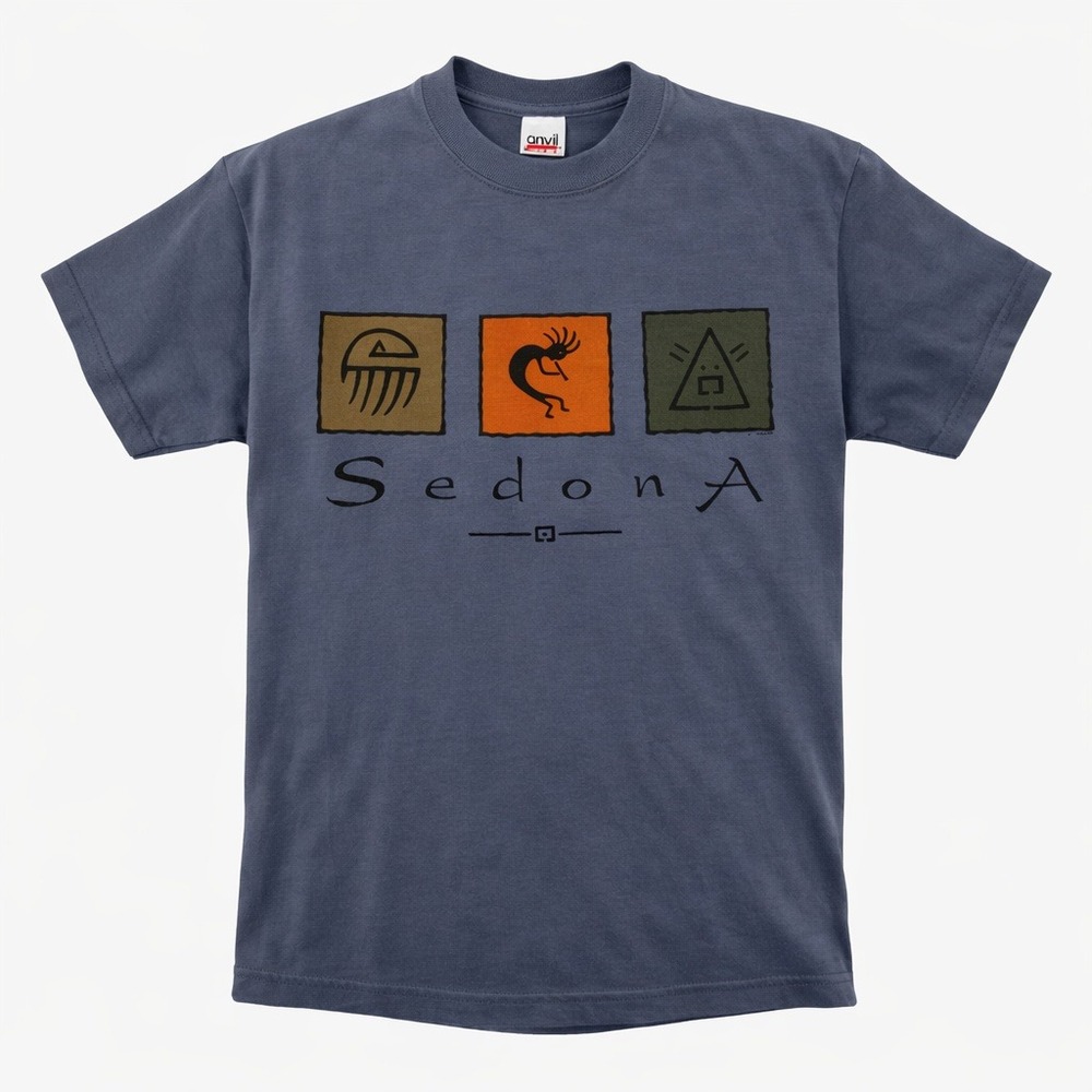 VTG 90s Sedona Graphic T Shirt Men Small Blue Anvil USA Made Artsy Southwest